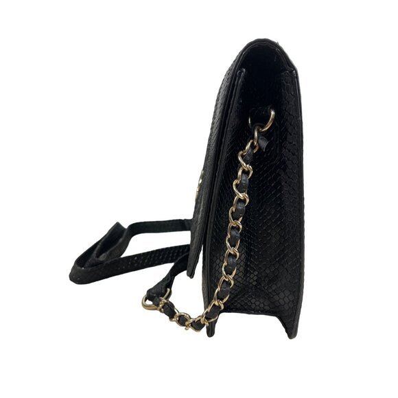 Elizabeth Grant Black Crossbody Purse Python Print Gold Chain Strap Sz S - NWOT - Picture 4 of 10